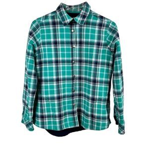 ORVIS Fleece Jacket Snap Buttons in Green and Blue Women's Size Small